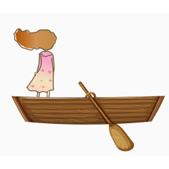 卡通手绘站在小船上的小女孩