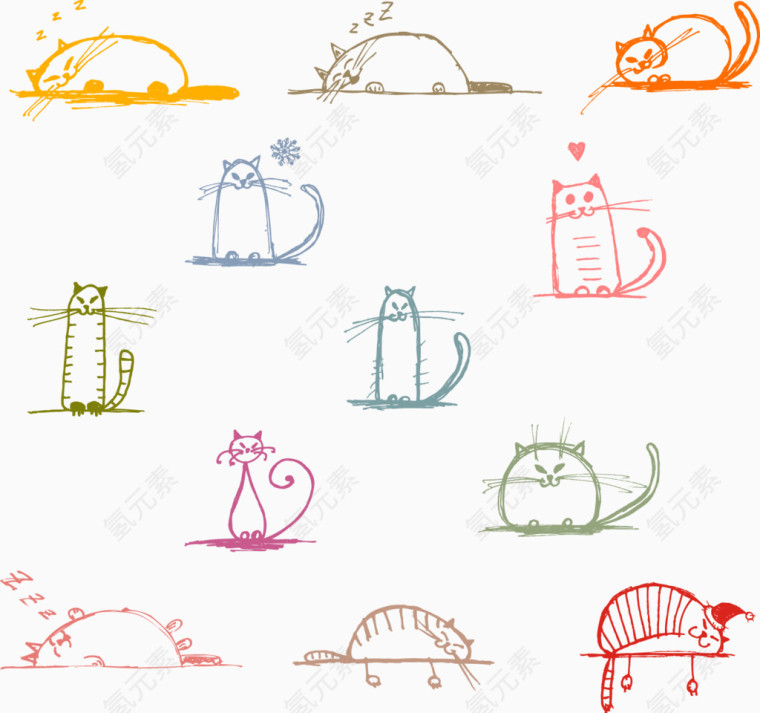 手绘可爱猫咪矢量