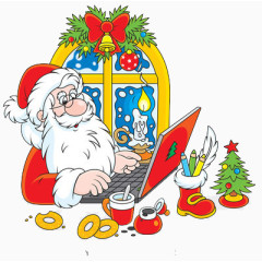 正在玩电脑的卡通老人