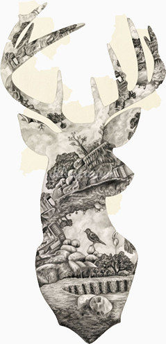 重影叠加复古家居装饰鹿头图案