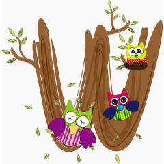 卡通猫头鹰英文字母W