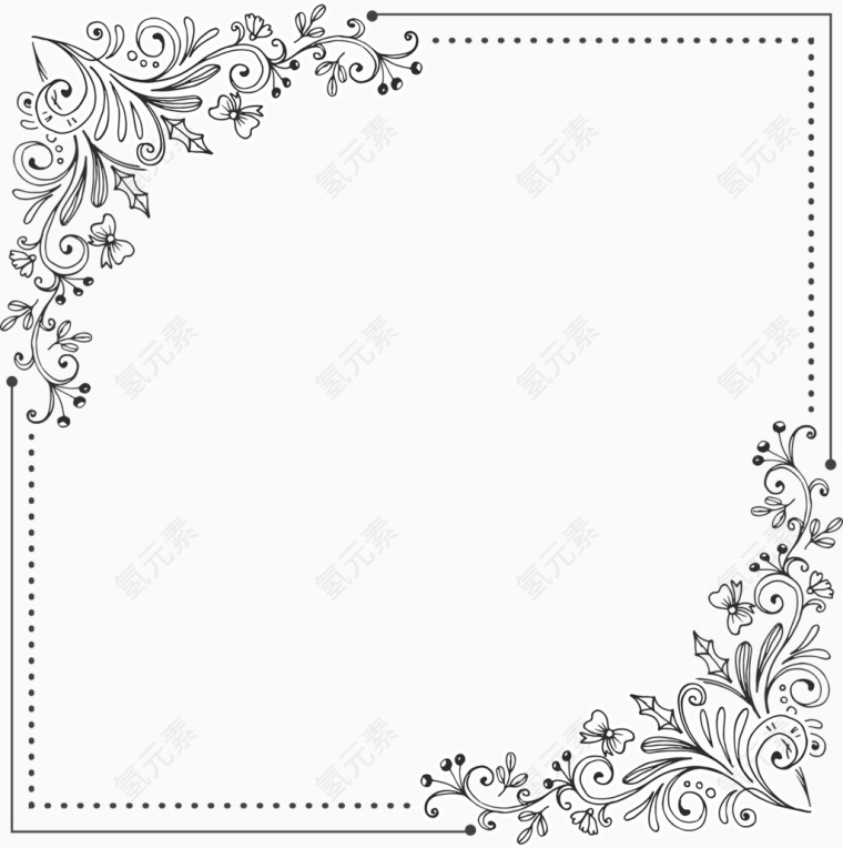 黑白花卉边框
