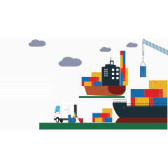 货船中的人们在工作