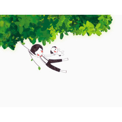 手绘树叶小男孩