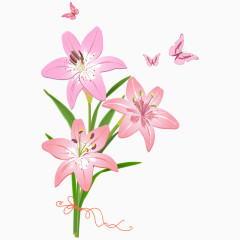 卡通百合花朵绿叶手绘蝴蝶素材