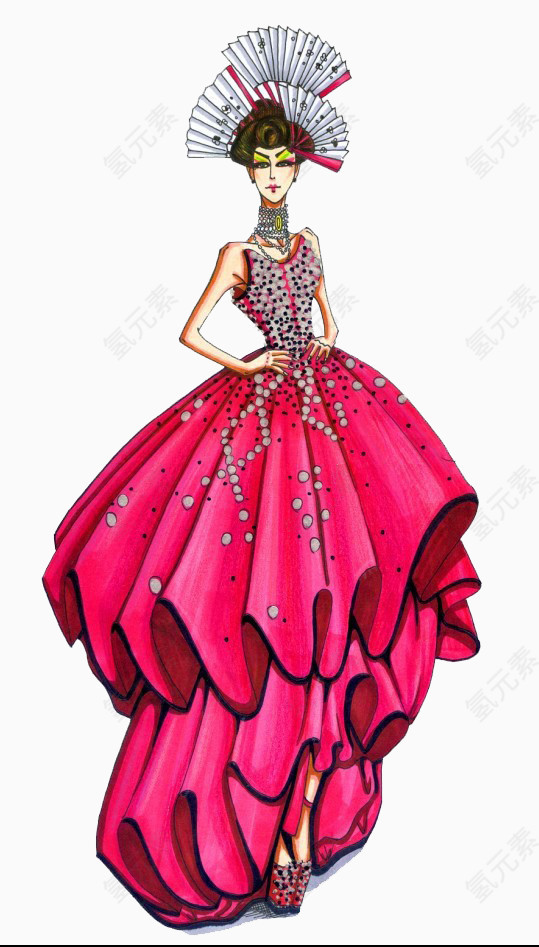 穿红色晚礼服的美女