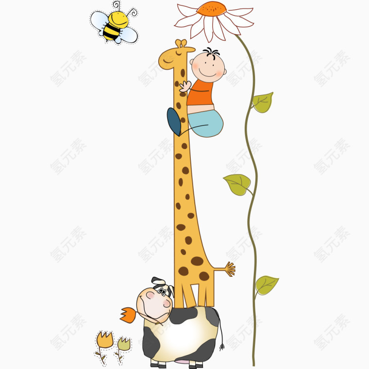 卡通人物 长颈鹿  男孩