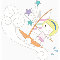 夏日元素玩帆船的小女孩卡通人物装饰元素