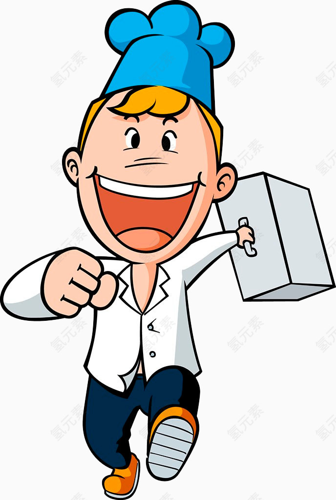 卡通人物微笑拿箱子