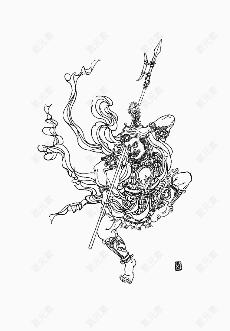 工笔青墨线条人物