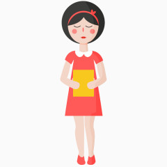 卡通腼腆红脸小女孩