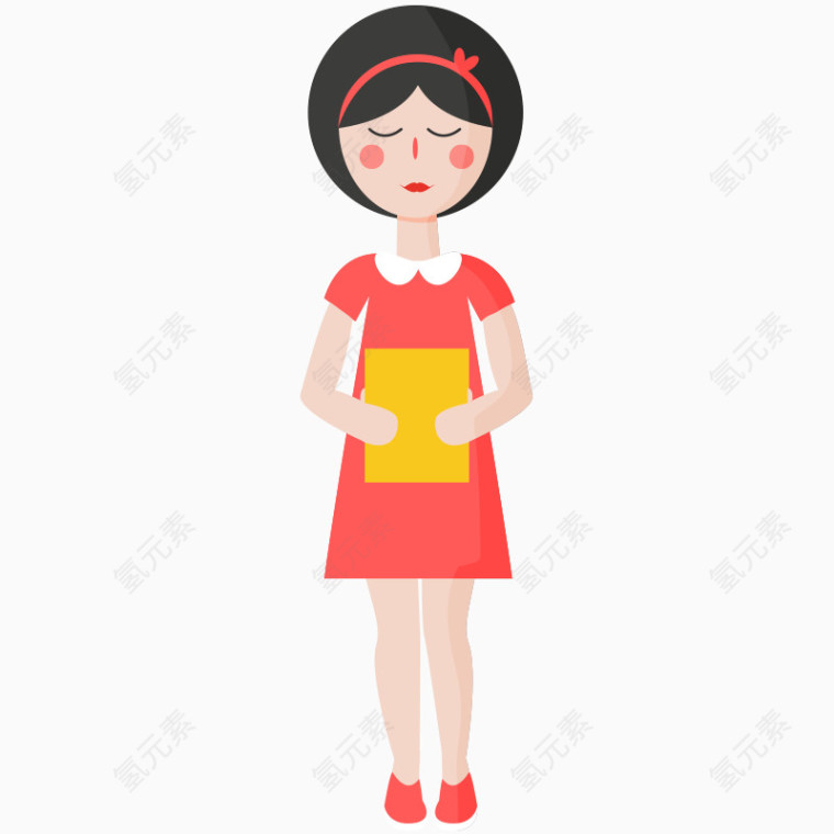 卡通腼腆红脸小女孩