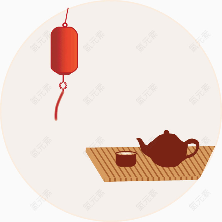中国风灯笼茶道矢量图