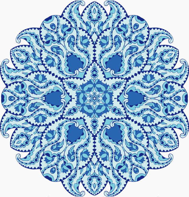 矢量蓝青色青花瓷花纹纹样
