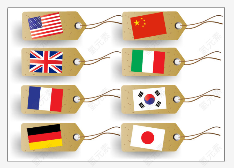 各国国旗矢量标签素材下载