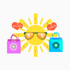 矢量手提袋和太阳