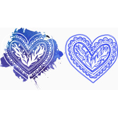 蓝色水彩白色爱心图案