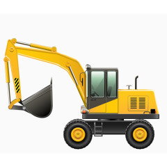 卡通逼真手绘黄色挖掘机