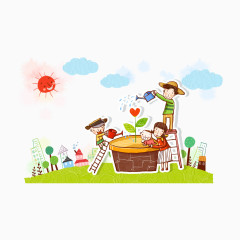 给花浇水的小朋友