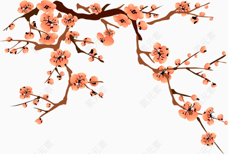 手绘风油画风水彩风梅花枝叶