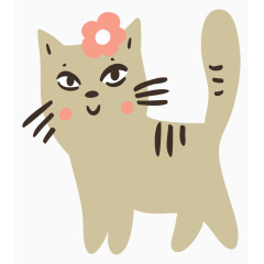 卡通手绘动物小猫红花