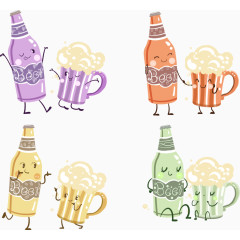 水果啤酒卡通手绘装饰元素