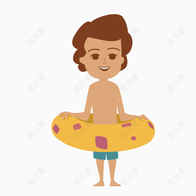 卡通手绘黄色泳圈男孩
