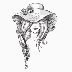 手绘带帽子的女子头像矢量素材