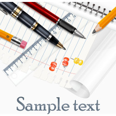 装饰图钉笔尺子和本子