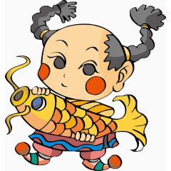 两条小辫子的年画娃娃