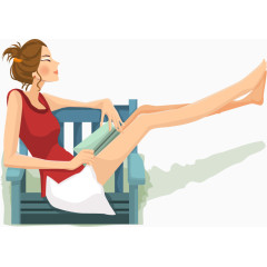 矢量手绘坐椅子的美女