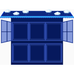 带有屋檐和窗户白色云朵的深蓝色商品柜