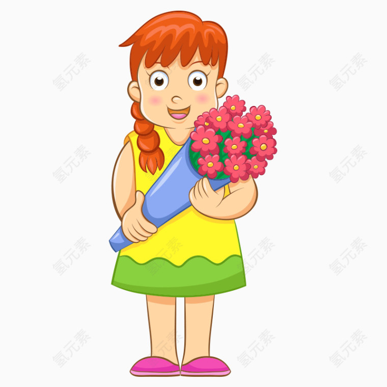 手绘卡通拿花女孩