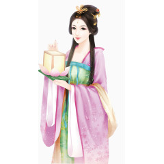 手绘持灯笼的古风古典气质美少女