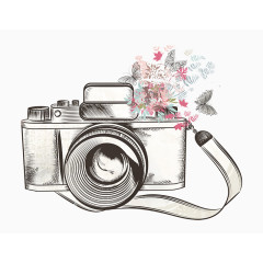 手绘花与相机