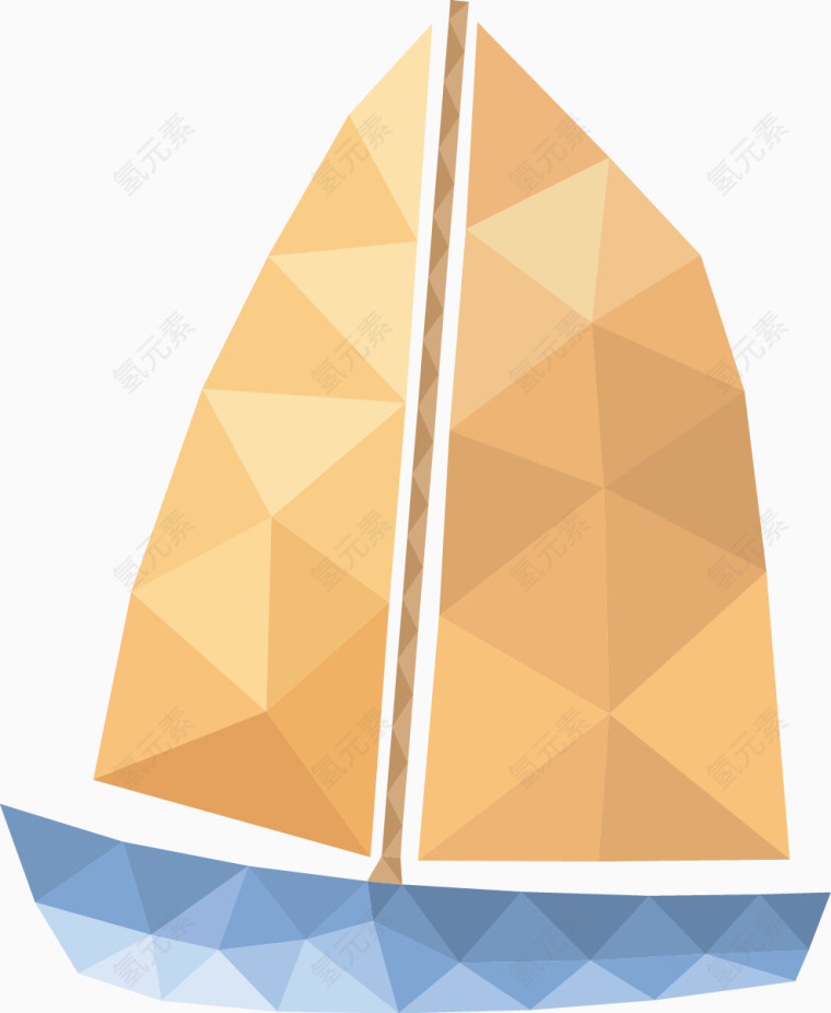 卡通立体剪影沙滩帆船