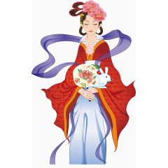 卡通手绘抱着玉兔的嫦娥