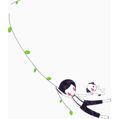 抓着藤曼晃悠的小男孩