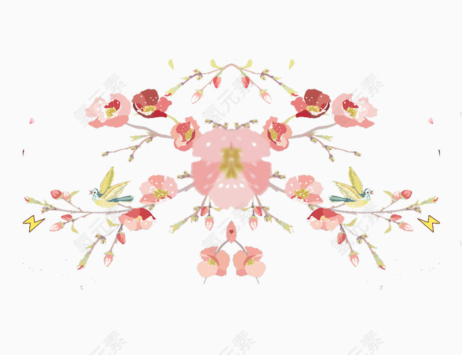 手绘插画花朵小鸟元素