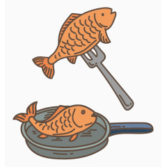 矢量平底锅煎海鱼