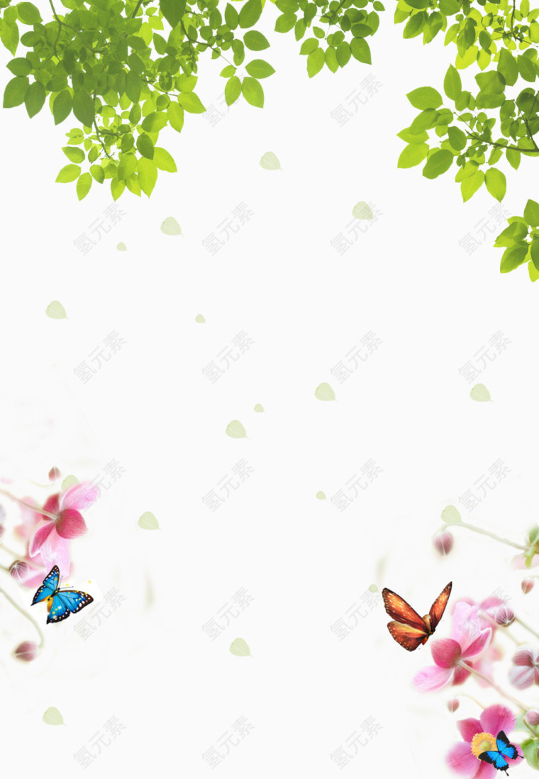 蓝天白云绿叶花卉装饰