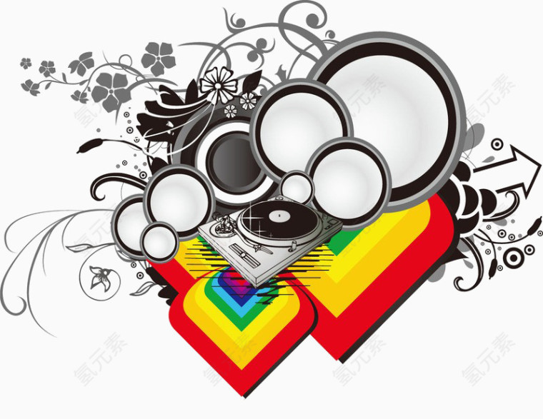 音响潮流花纹涂鸦矢量素材