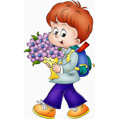 手捧鲜花的男孩