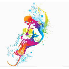 彩色油画滑雪题材