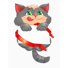 卡通手绘抱着白纸板的小猫