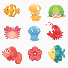 手绘卡通海洋生物图标