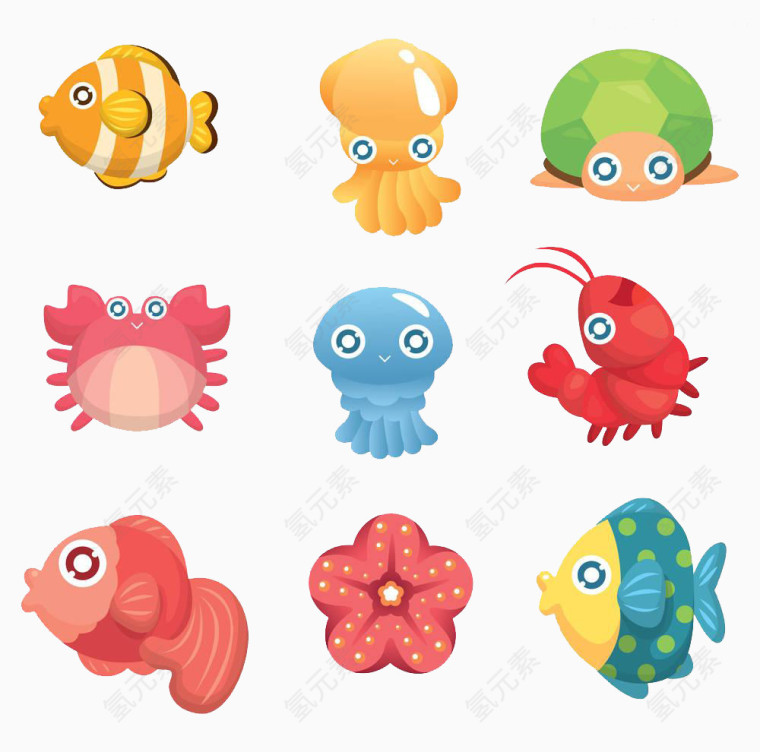 手绘卡通海洋生物图标