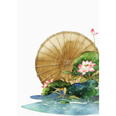 中国古风雨伞荷花下雨场景