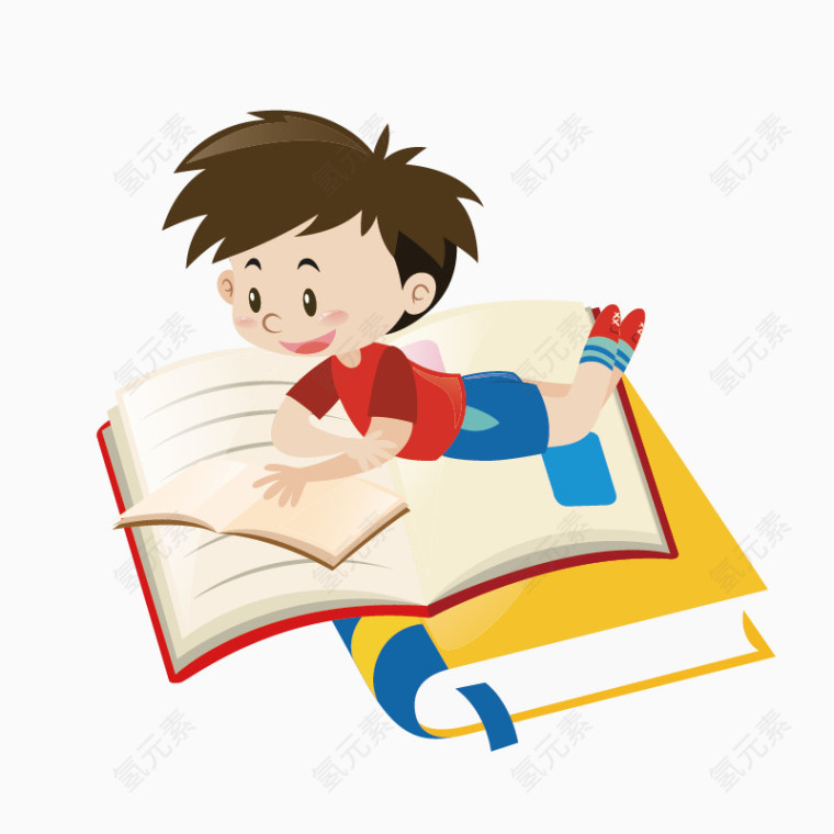 卡通手绘看书男孩