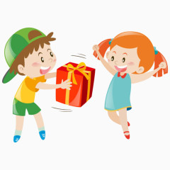  帅气的小男孩送漂亮的小女孩礼物